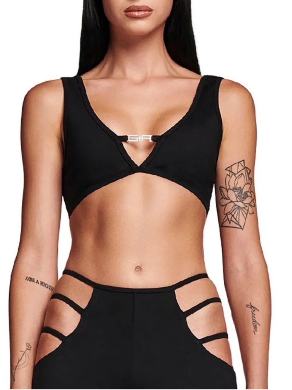 I.AM.GIA Black Cutout Bralette with Center Metal Bar